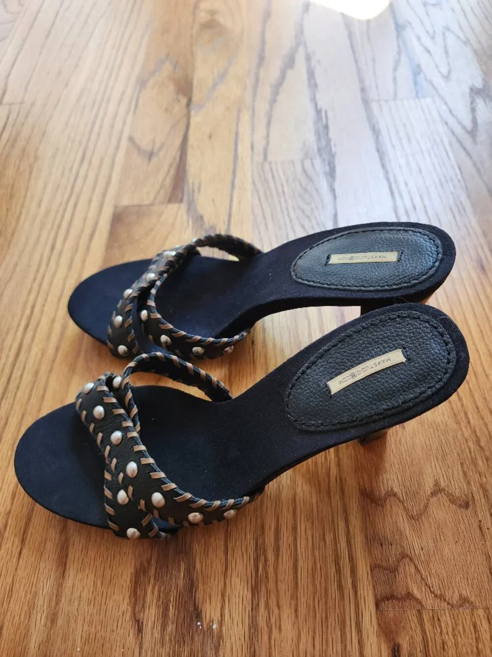 NWOT Max Studio Studded Leather Heeled Mules Sandals - Size 7